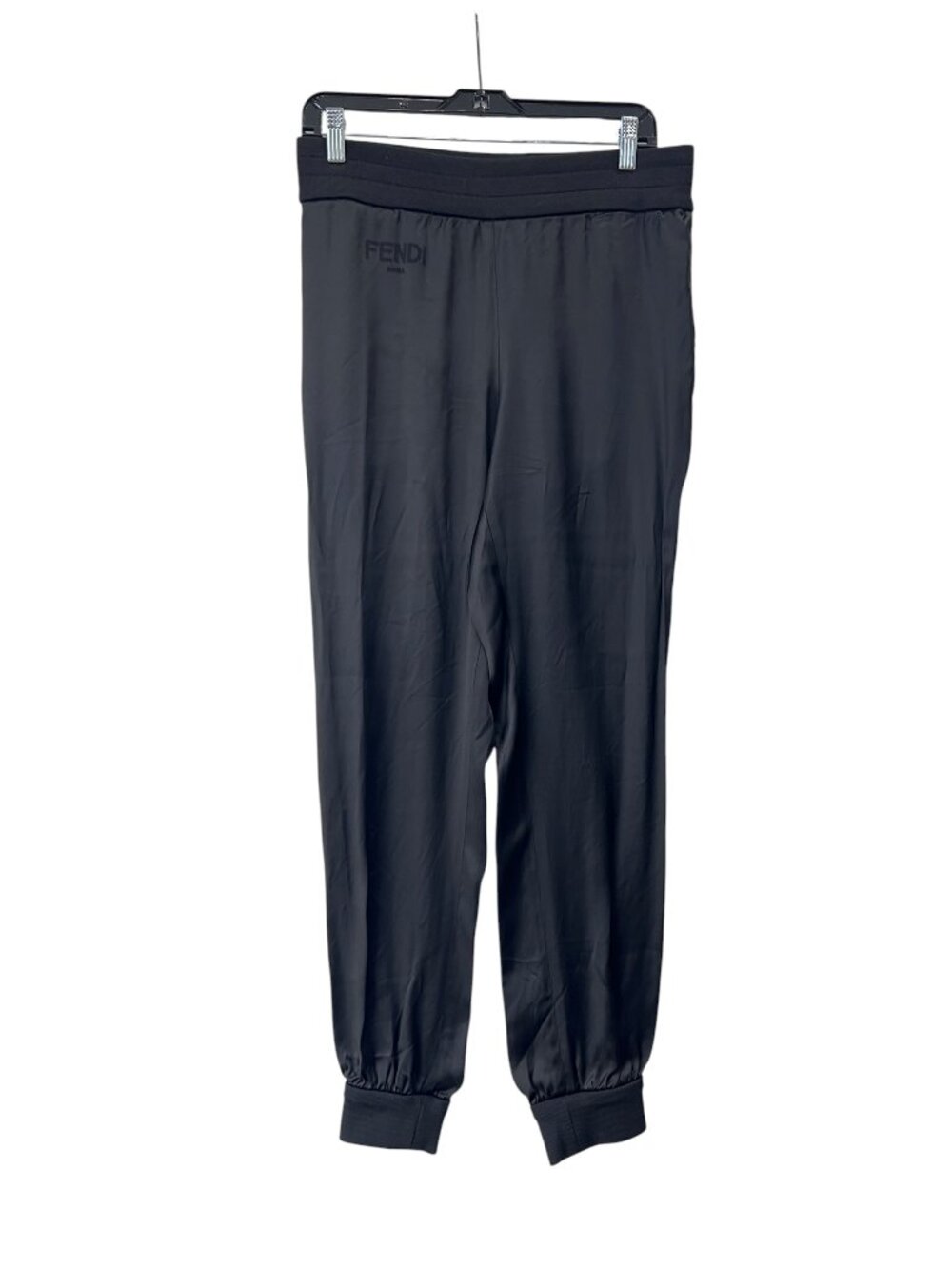 $990 Fendi Black Sweatpant Embroidered Logo Trousers size IT 42/6